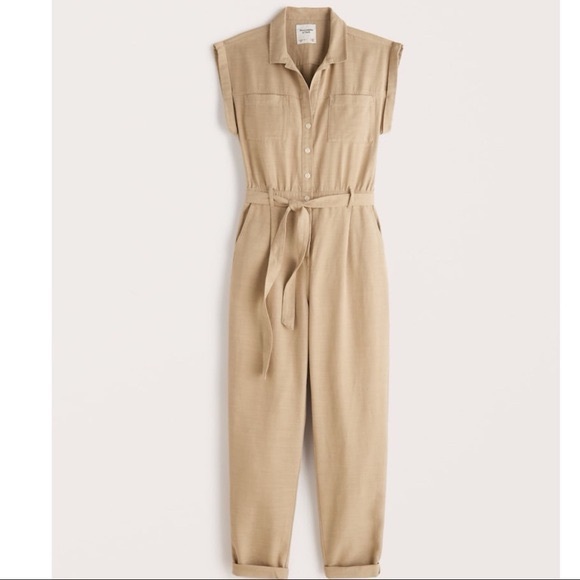 Abercrombie & Fitch Pants - Abercrombie & Fitch Beige Belted Jumpsuit
